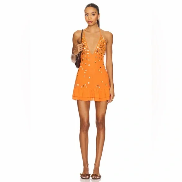 Jaded London Layered Button Mini Dress in Orange - Picture 9 of 16